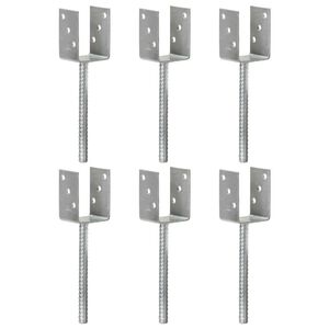 vidaXL Оградни подпори 6 бр сребристи 7x6x30 см поцинкована стомана