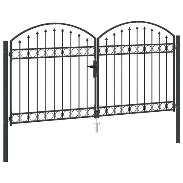 vidaXL Оградна врата с заключване Сив 300 x 150 cm Стомана