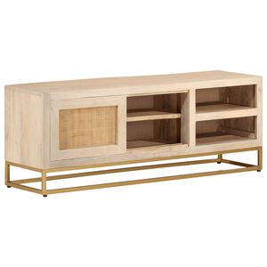 vidaXL ТВ шкаф, 110x30x40 см, масивно мангово дърво и желязо