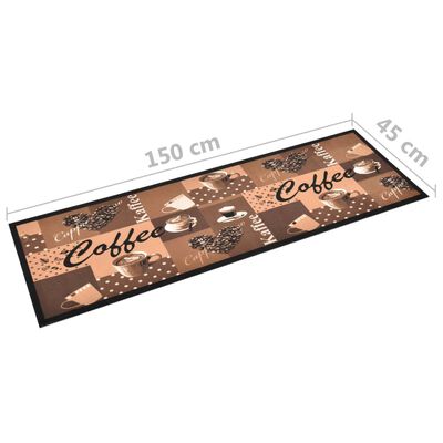 vidaXL Кухненско килимче, перимо, кафяв принт кафе, 45x150 см