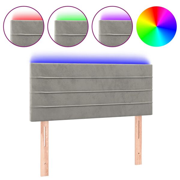 vidaXL LED горна табла за легло, светлосива, 80x5x78/88 см, кадифе