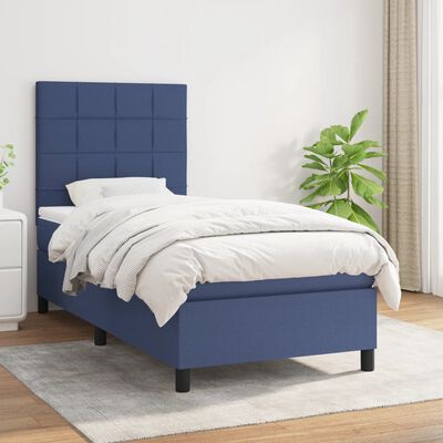vidaXL Боксспринг легло с матрак, синя, 90x190 см, плат