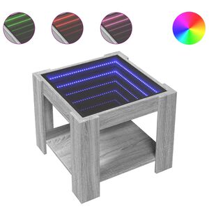 vidaXL Маса за кафе с LED, сив сонома, 53x53x45 см, инженерно дърво