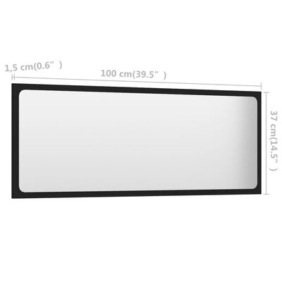 vidaXL Огледало за баня, черно, 100x1,5x37 см, ПДЧ