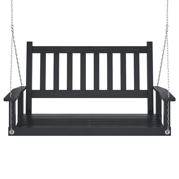 vidaXL Градинска люлееща пейка с метални вериги, черен, чам масив
