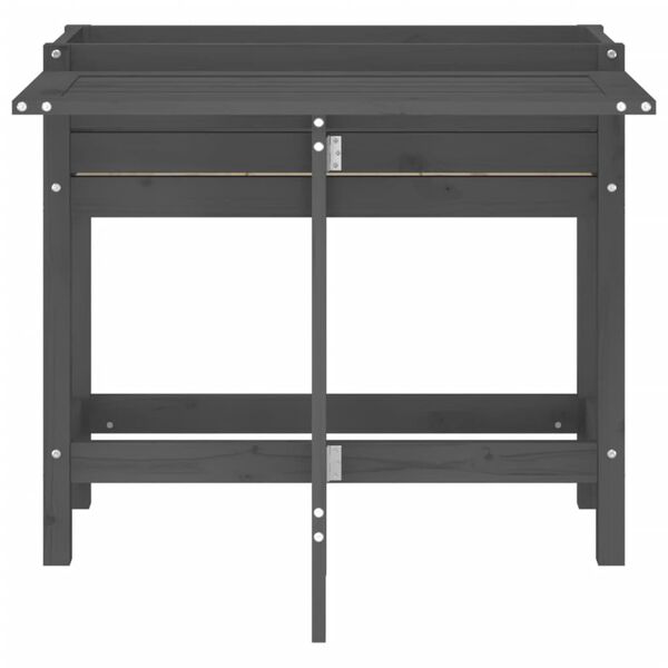 vidaXL Градинска кашпа със сгъваем плот, сива, масивен бор