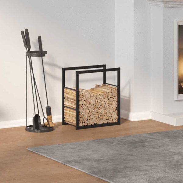 vidaXL Стойка за дърва за огрев черна 55x30x61 cm стомана