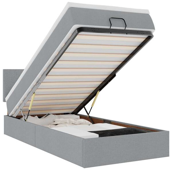 vidaXL Османска легло с матрак и LED, светлосиво, 100x200 см, плат