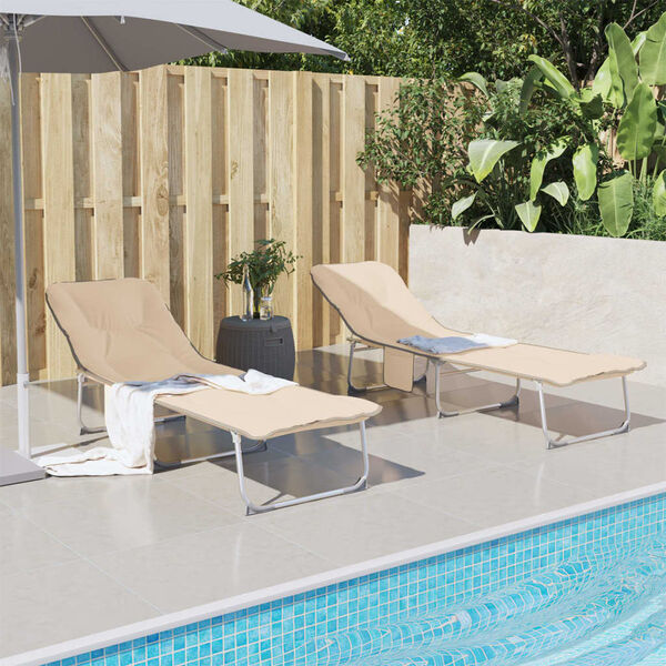 vidaXL Сгъваем шезлонг, бежов, текстил