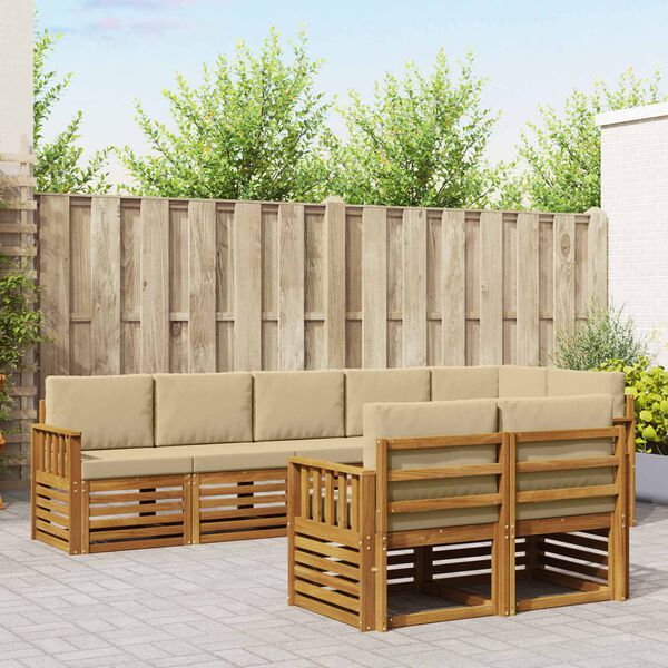 vidaXL Комплекти дивани 8 pcs Натурален и Бежов Солидно акациево дърво