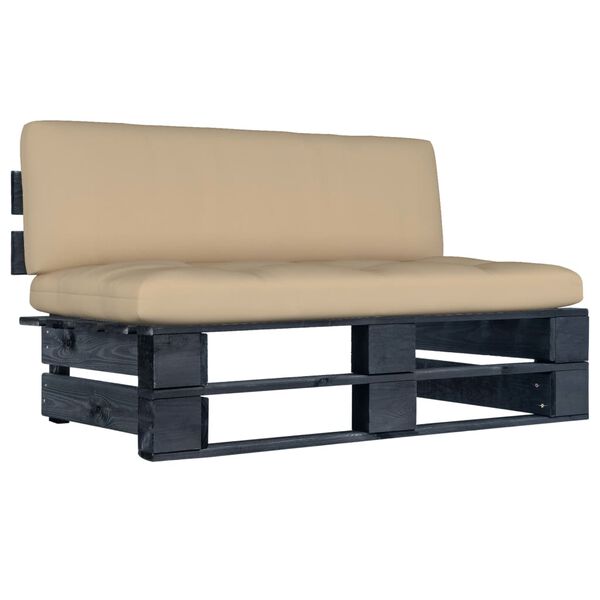 vidaXL Градинска палетен среден диван черно импрегнирано борово дърво