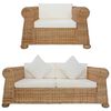 vidaXL Комплект мека мебел от 2 части, с възглавници, естествен ратан