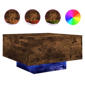 vidaXL Маса за кафе с LED осветление, опушен дъб, 55x55x31 см