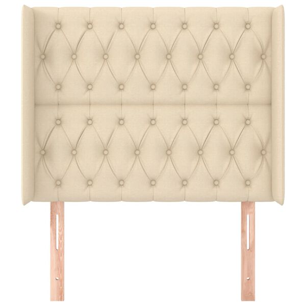 vidaXL Горна табла за легло с уши, кремава, 93x16x118/128 см, плат