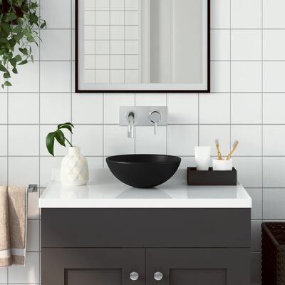 vidaXL Керамична мивка за баня, матово черна, кръгла
