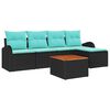 vidaXL Градински Софа Комплект 6 бр. Черен и Туркоаз полиратан