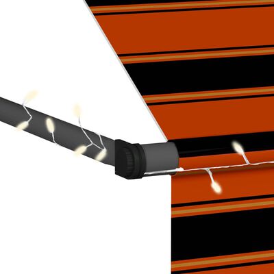 vidaXL Ръчно прибиращ се сенник с LED, 400 см, оранжево и кафяво