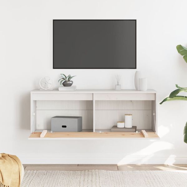 vidaXL Стенен шкаф, бял, 100x30x35 см, борово дърво масив