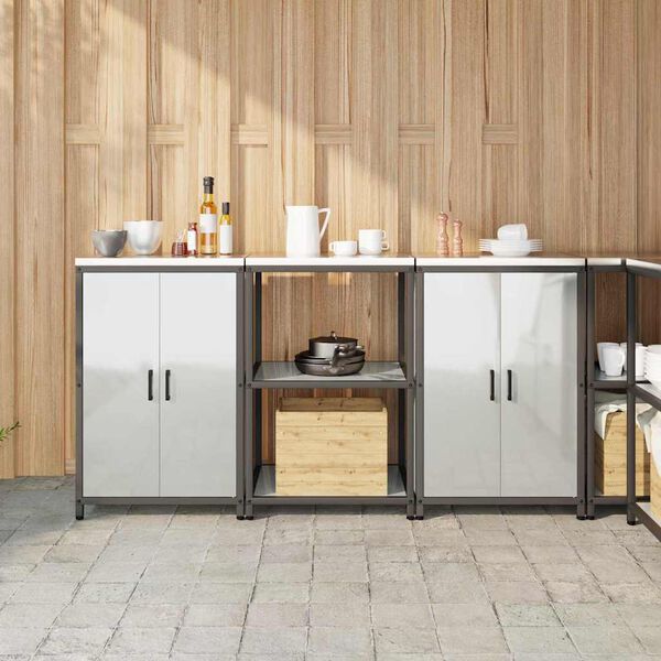 vidaXL Комплект за кухненско съхранение с рафт с врата 3 pcs Сребрист