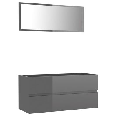 vidaXL Комплект мебели за баня от 2 части, сив гланц, ПДЧ