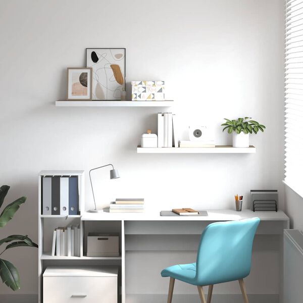 vidaXL Окачени стенни рафтове, 2 бр, дъб и бял, 80x23,5x3,8 см, МДФ