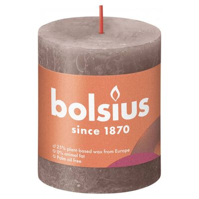 Bolsius Рустик колонни свещи Shine, 4 бр, 80x68 мм, ръждиво таупе