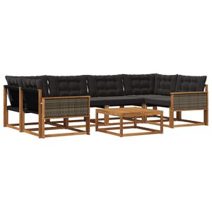 vidaXL Комплект дивани за открито 7 pcs Естествено и черно