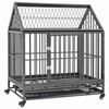 vidaXL Клетка за кучета с колелца и покрив, стомана, 92x62x106 см