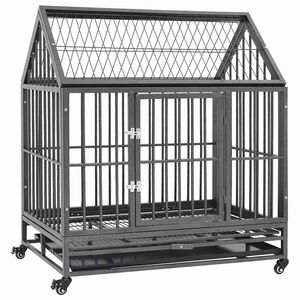 vidaXL Клетка за кучета с колелца и покрив, стомана, 92x62x106 см