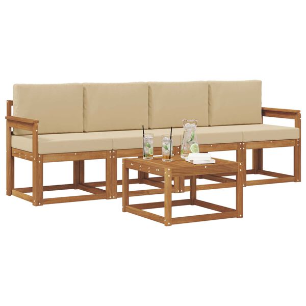 vidaXL Комплект дивани за открито 5 pcs Натурален и Бежов