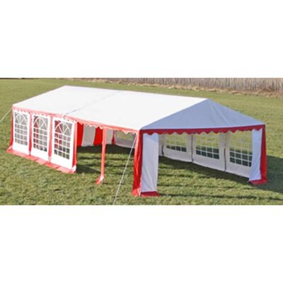 Покрив и странични панели за градинска шатра 10 х 5 м, червено и бяло