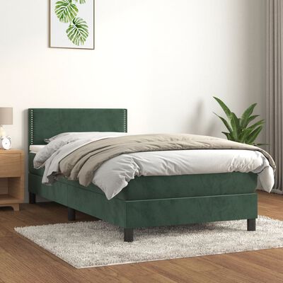vidaXL Боксспринг легло с матрак, тъмнозелено, 90x200 см, кадифе