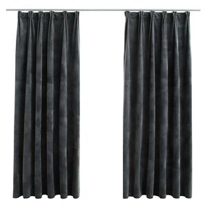 vidaXL Затъмняващи завеси с куки, 2 бр, кадифе, антрацит, 140x175 см
