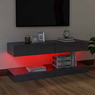vidaXL ТВ шкафове с LED осветление 2 бр сив гланц 60x35 см