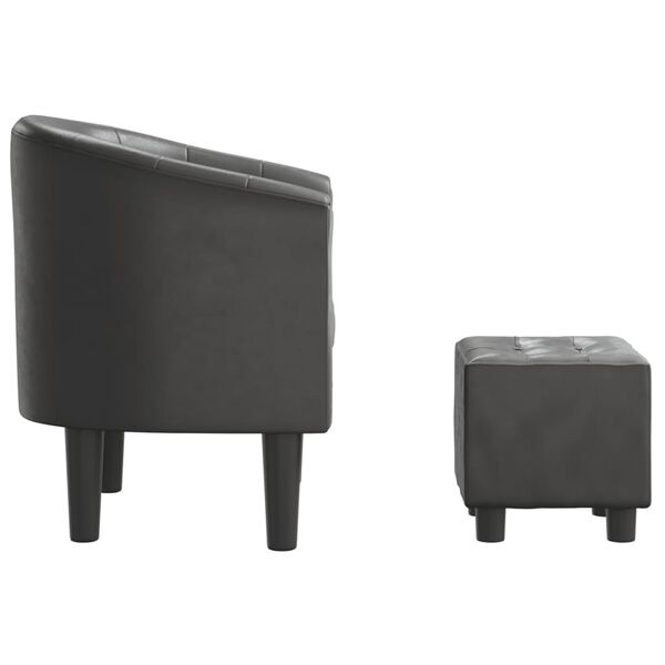 vidaXL Объл фотьойл с табуретка за крака, сиво, изкуствена кожа