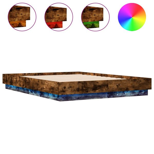 vidaXL Рамка за легло с LED осветление, опушен дъб, 120x190 см