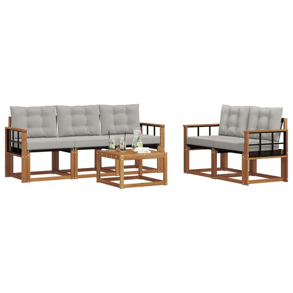 vidaXL Комплект дивани за открито 6 pcs Естествено и светло сиво