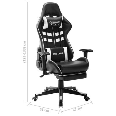 vidaXL Геймърски стол с подложка за крака черно и бяло изкуствена кожа