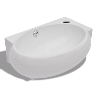 Керамична мивка за баня с преливник и отвор за смесител, бяла