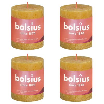 Bolsius Рустик колонни свещи Shine, 4 бр, 80x68 мм, жълта пчелна пита