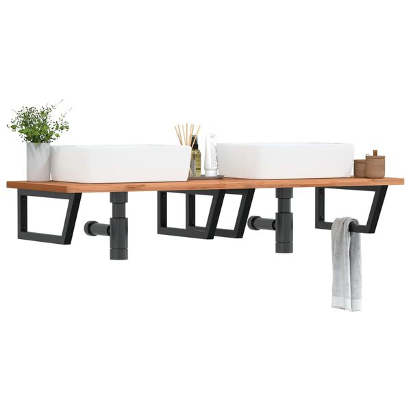 vidaXL Стенен рафт за мивка, стомана и масивно дърво бук