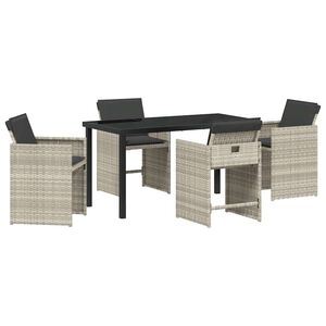 vidaXL Комплект за хранене в градината 5 pcs Светлосиво полиратан