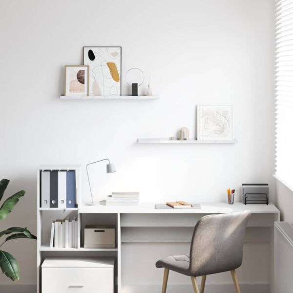 vidaXL Стенен рафт 2 pcs Бял мрамор 80 x 9 x 3 cm Инженерно дърво