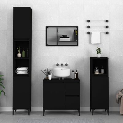 vidaXL Комплект шкафове за баня от 3 части, черен, инженерно дърво