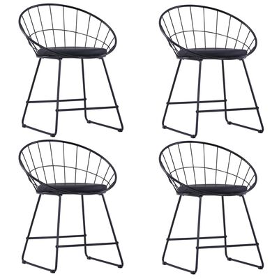 vidaXL Трапезни столове, седалки изкуствена кожа, 4 бр, черни, стомана