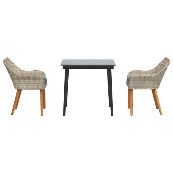 vidaXL Комплект за хранене в градината 3 pcs Светлосиво полиратан