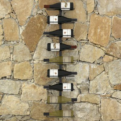 vidaXL Стойка за вино за 9 бутилки, стенен монтаж, черна, желязо