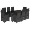 vidaXL Градински трапезен комплект възглавници 9 части черен полиратан