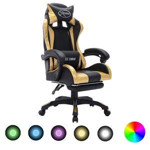 vidaXL Геймърски стол RGB LED златисто/черно изкуствена кожа