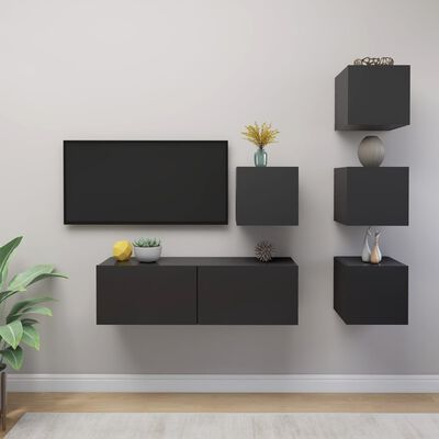 vidaXL Комплект ТВ шкафове от 5 части, сив, ПДЧ